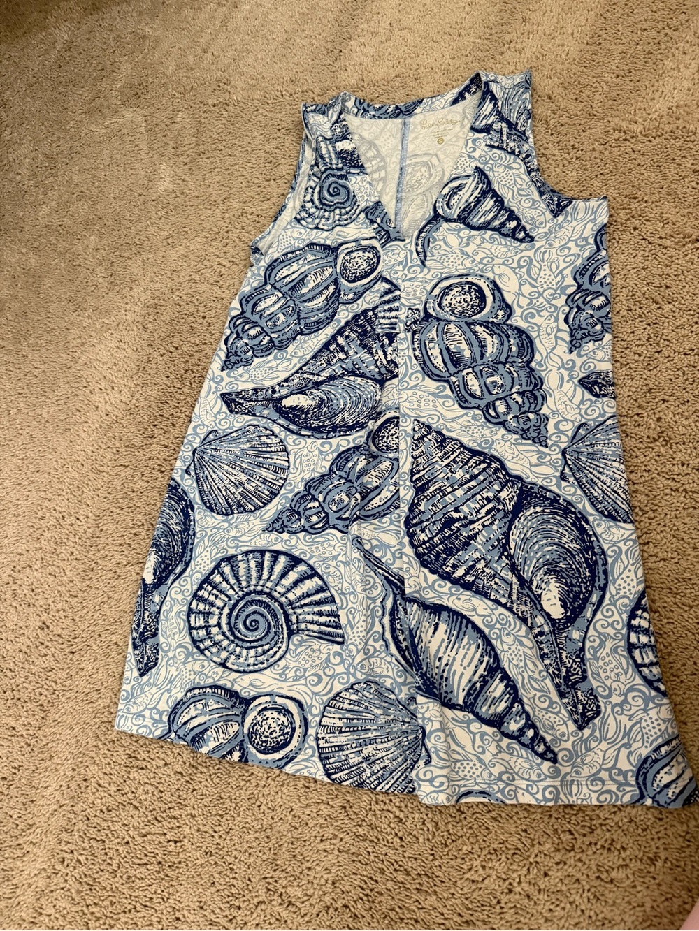 Lilly Pulitzer Sleeveless Seashell Print Shift Dress in Blue and White